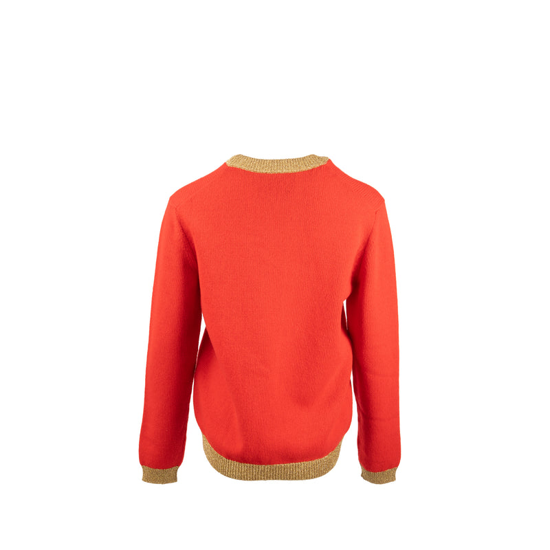 Gucci Size M Rabbit Embroidered Sweater Wool Red/Multicolour