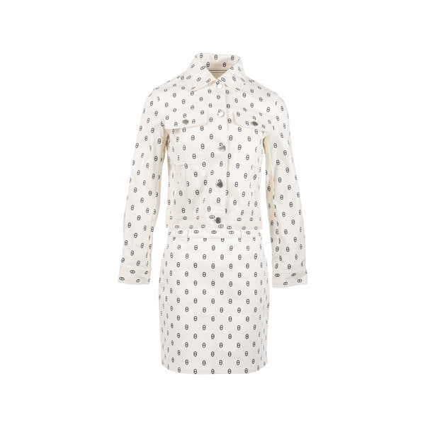 Hermes size 36 chaine D’ancre denim jacket/skirt cotton white/black SHW (sell in a set)