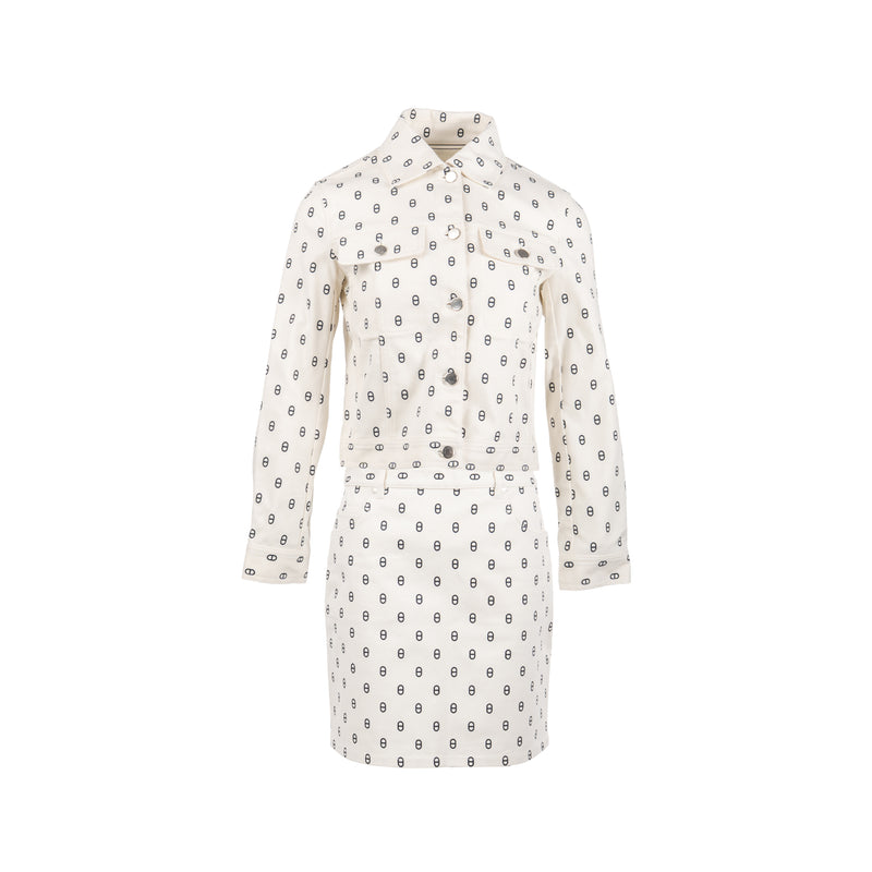 Hermes size 36 chaine D’ancre denim jacket/skirt cotton white/black SHW (sell in a set)
