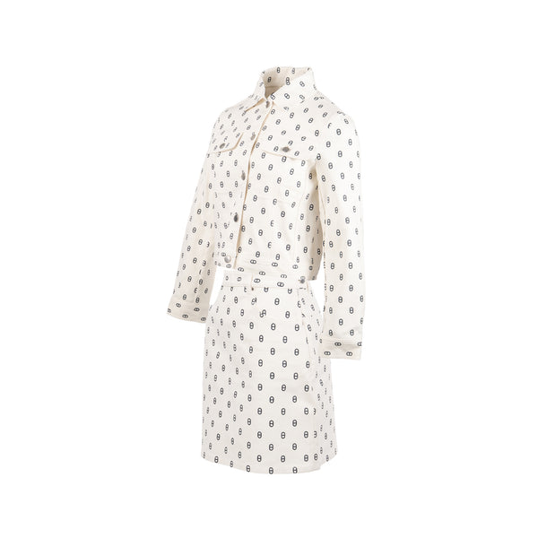 Hermes size 36 chaine D’ancre denim jacket/skirt cotton white/black SHW (sell in a set)