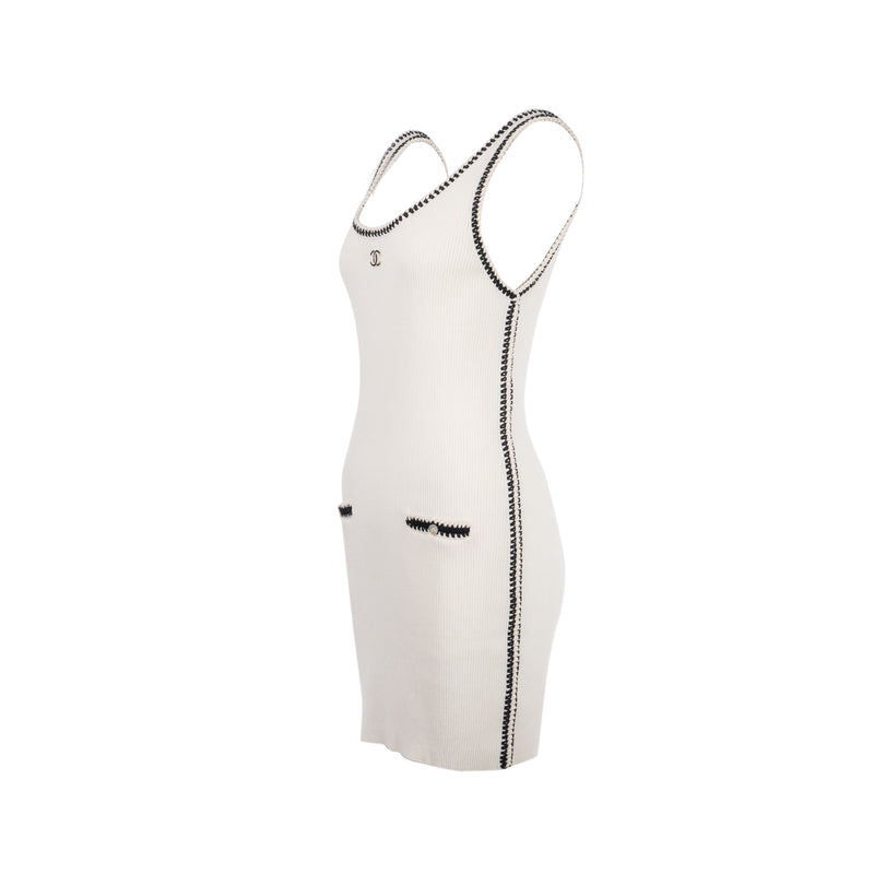 chanel white mini dress Chanel Size 36 Mini Dress Silk/Cotton White/Black