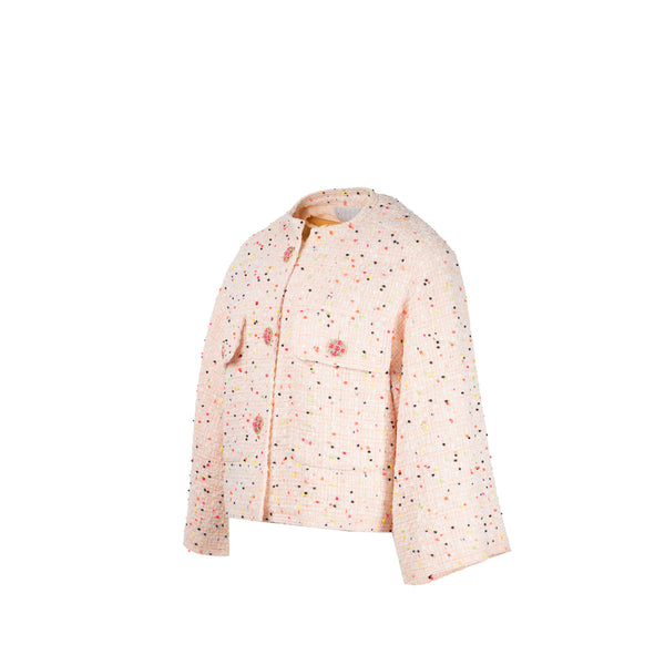 Chanel Size 34 Jacket Cotton Tweed Pink/White/Multicolour