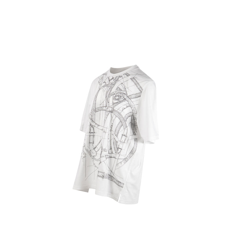 Hermes Size L Cavalcadour Griffonne embroidered t-shirt Cotton white