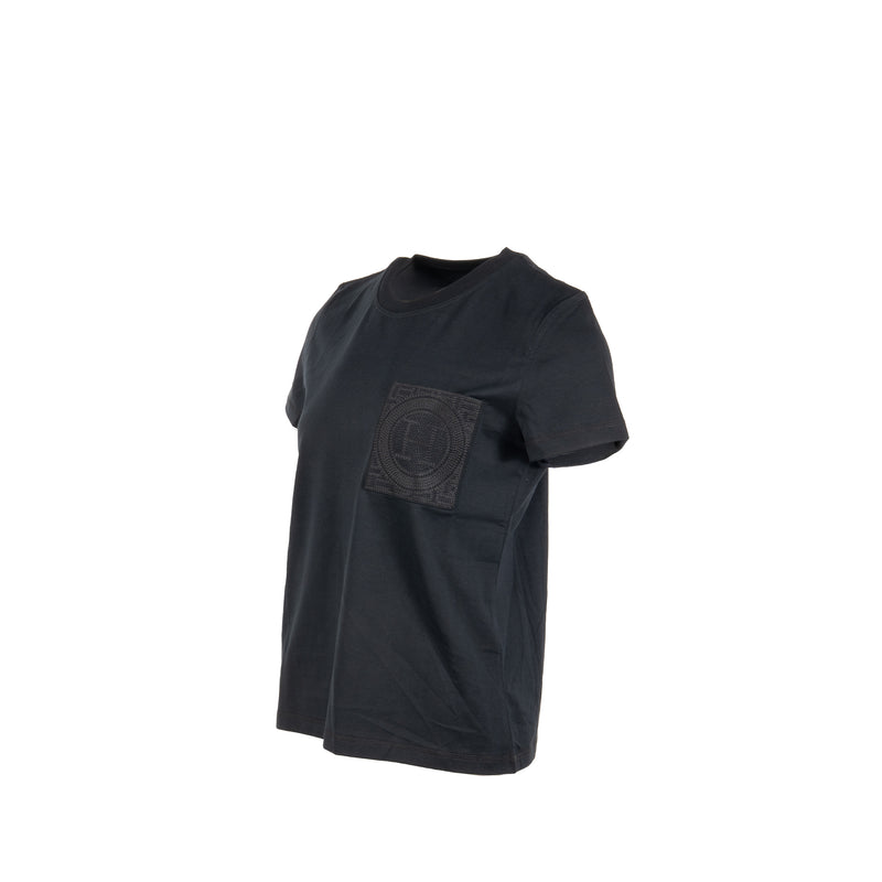 Hermes Size 36 Embroidered Pocket T-Shirt Cotton Black