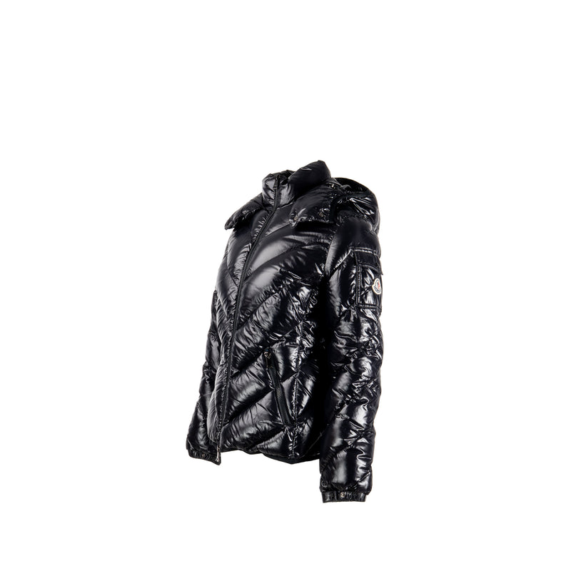 Moncler Size 1 Brouel Chevron Hooded Short Down Jacket Polyamide Black