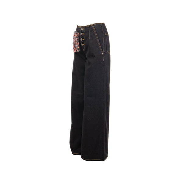 Chanel 22a size 38 Wide-Leg Denim Pants Black
