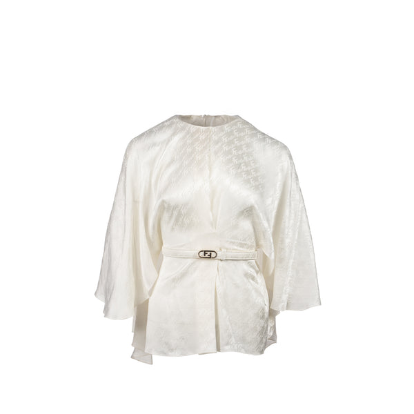 Fendi size 38 brush Jacqu shirt Stain silk White