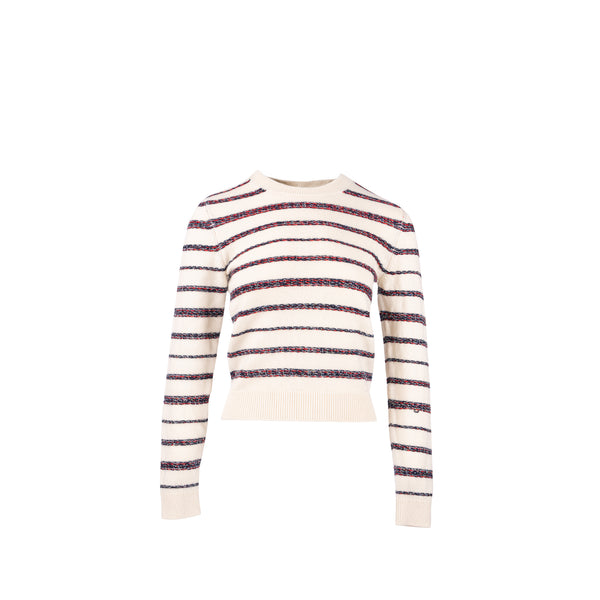 Chanel 20S Size 36 Stripe Pullover / BackButtons Cardigan Cashmere White/Multicolour