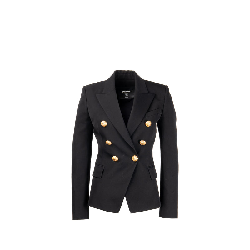 Balmain Size 34 Classic Jacket with Gold Button Black Virgin Wool