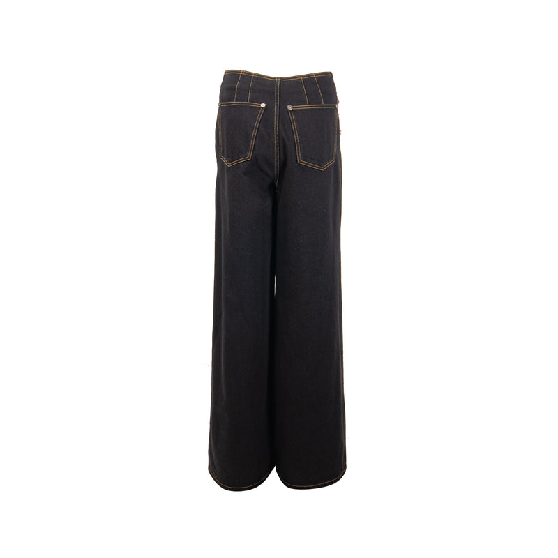Chanel 22a size 38 Wide-Leg Denim Pants Black