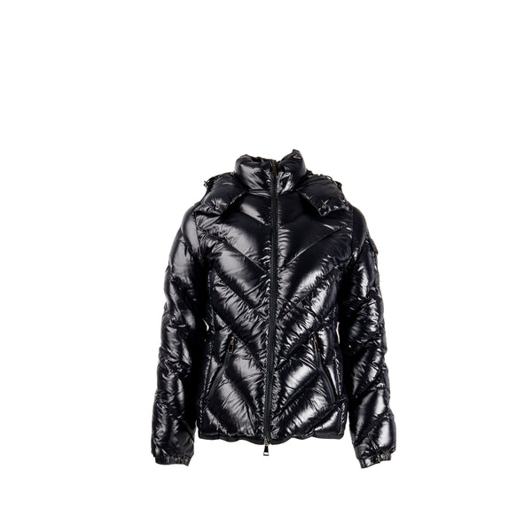 Moncler Size 1 Brouel Chevron Hooded Short Down Jacket Polyamide Black