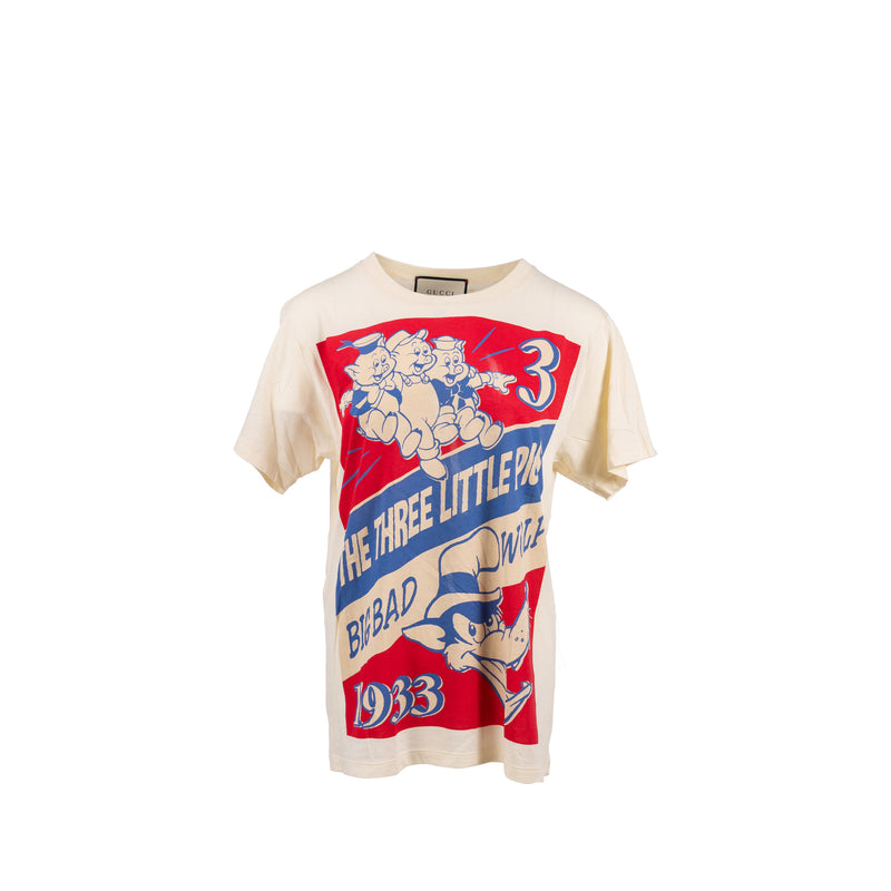 Gucci Size XS “Whale Three Little Pigs” Print T-shirt White/Multicolour