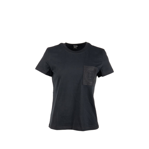 Hermes Size 36 Embroidered Pocket T-Shirt Cotton Black