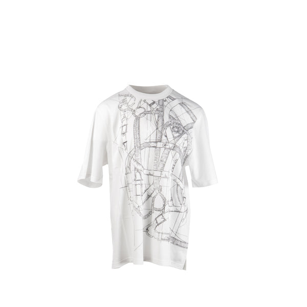 Hermes Size L Cavalcadour Griffonne embroidered t-shirt Cotton white