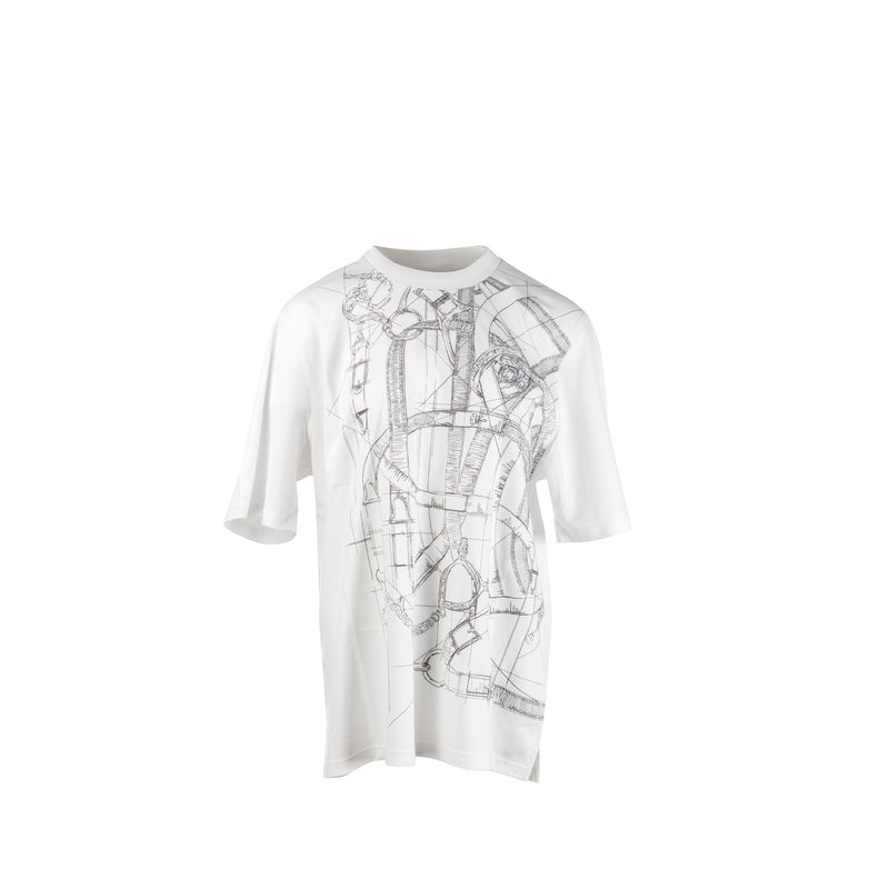 Hermes Size L Cavalcadour Griffonne embroidered t-shirt Cotton white