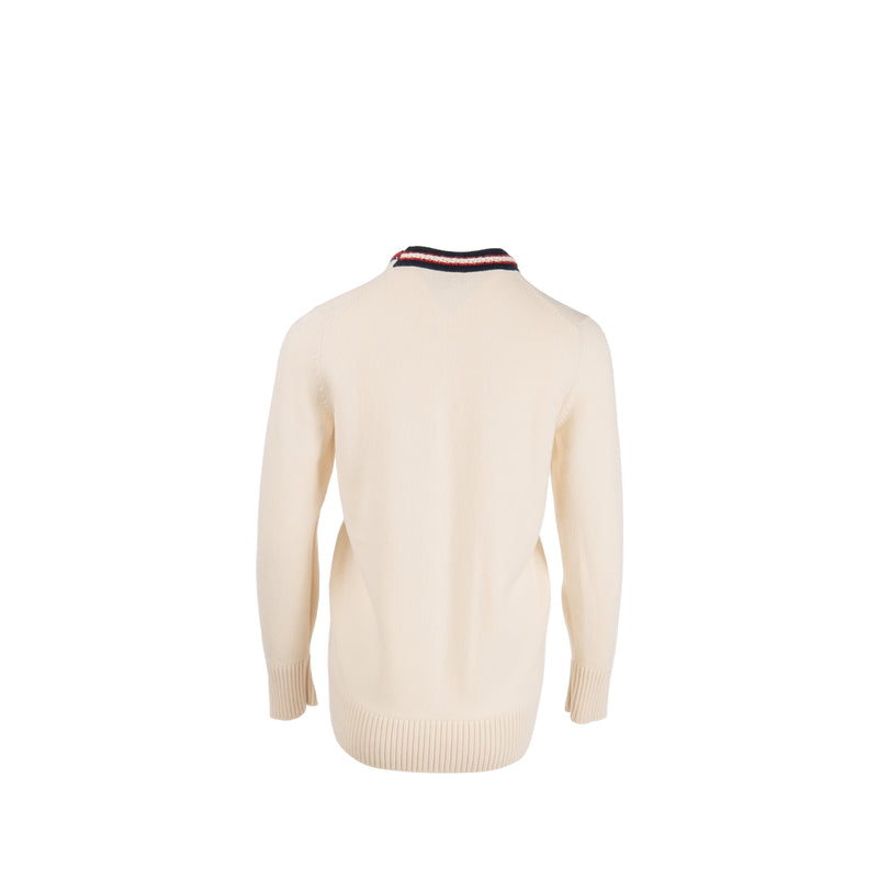 Chanel size 36 21C cardigan cashmere ecru/ red/ navy