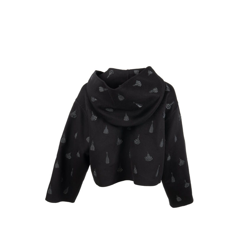 Hermes Size 36 Hooded Embroidered Jacket Cashmere Black