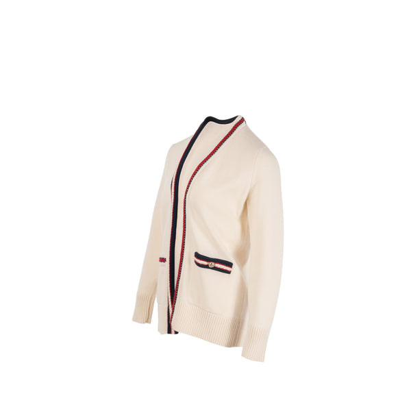 Chanel size 36 21C cardigan cashmere ecru/ red/ navy