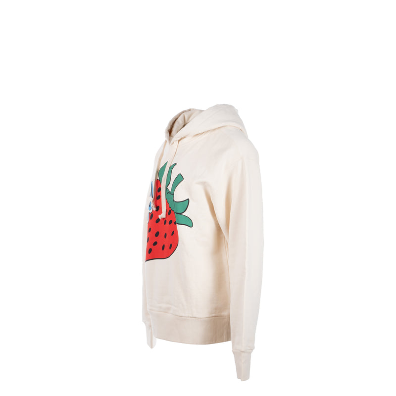 Gucci Size S Strawberry Printed Hoodie Cotton White/Multicolour