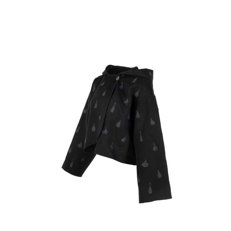 Hermes Size 36 Hooded Embroidered Jacket Cashmere Black