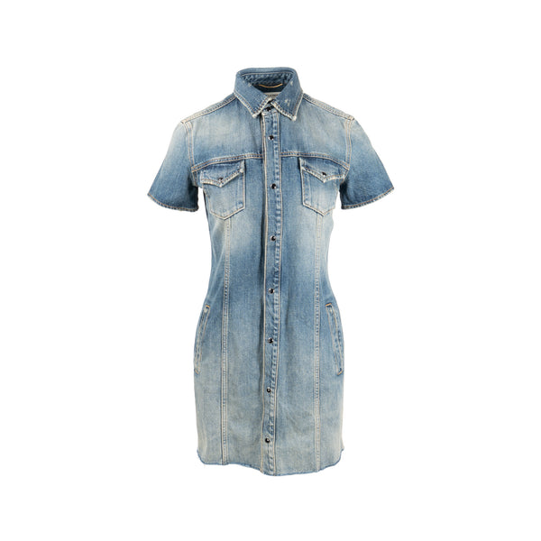 Saint Laurent Size S Stonewashed Denim Mini Dress Denim Blue
