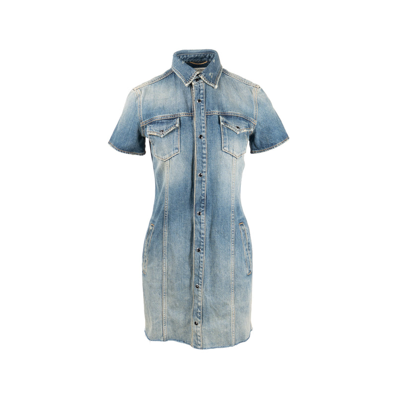Saint Laurent Size S Stonewashed Denim Mini Dress Denim Blue