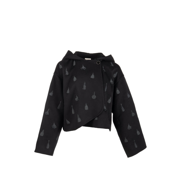 Hermes Size 36 Hooded Embroidered Jacket Cashmere Black
