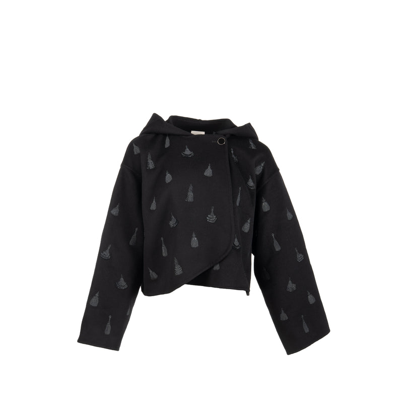 Hermes Size 36 Hooded Embroidered Jacket Cashmere Black