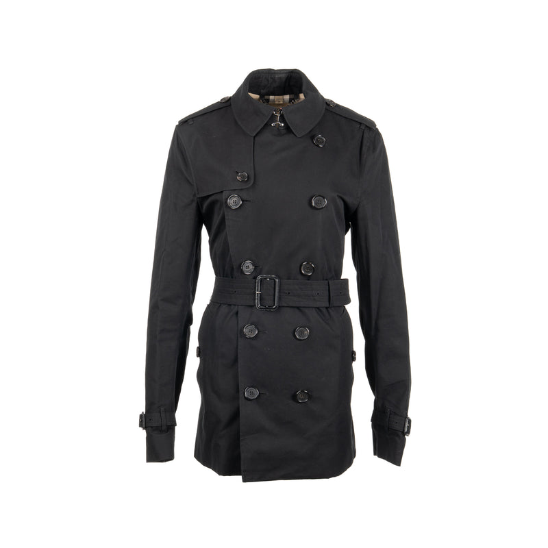 Burberry Size 48 Sandringham Short Trench Coat Cotton Black SHW
