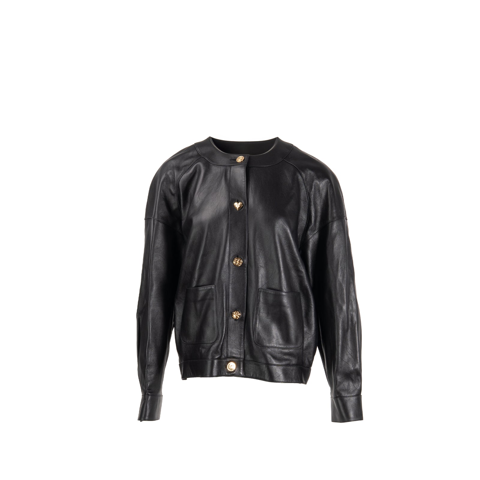 Chanel Size 40 Detailed Button Coat Lambskin Black
