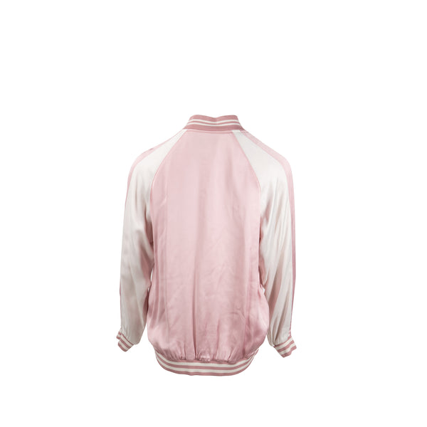 Saint Laurent Size 34 Satin Bomber Jacket Viscose Pink/White