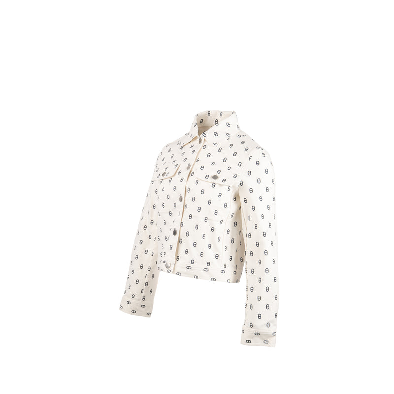 Hermes size 36 chaine D’ancre denim jacket/skirt cotton white/black SHW (sell in a set)