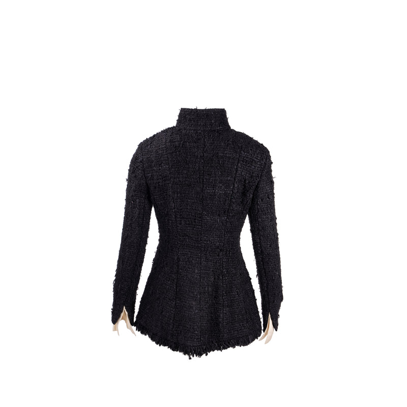 Chanel Size 40 Detail Button Jacket Tweed/Silk Black