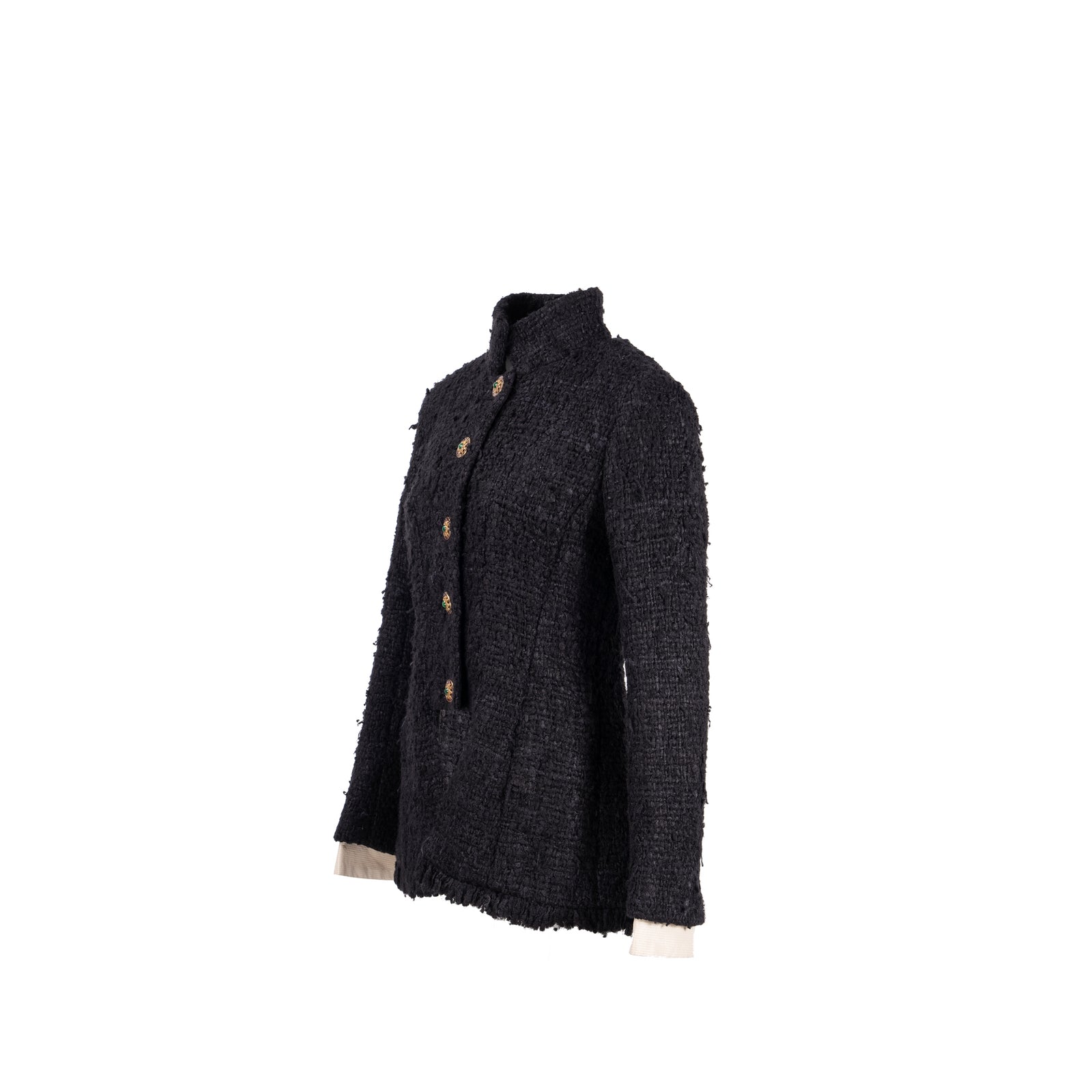 Chanel Size 40 Detail Button Jacket Tweed/Silk Black Chanel Size 40 Detail Button Jacket Tweed/Silk Black