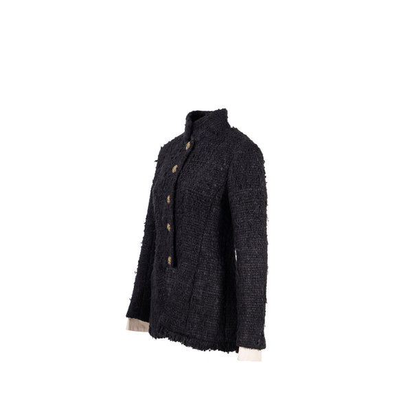 Chanel Size 40 Detail Button Jacket Tweed/Silk Black