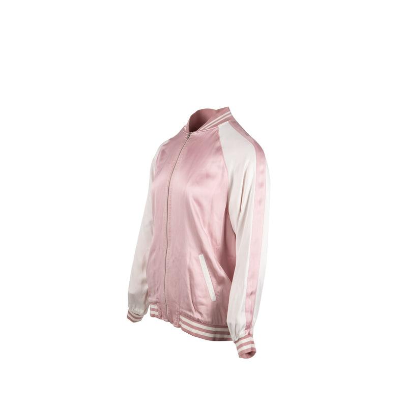 Saint Laurent Size 34 Satin Bomber Jacket Viscose Pink/White