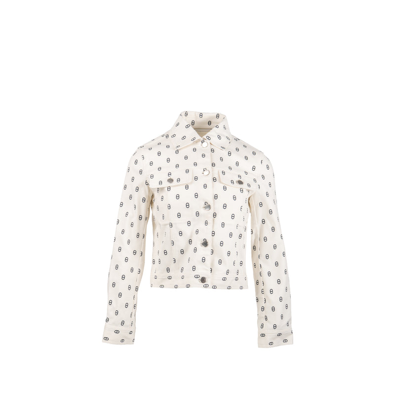 Hermes size 36 chaine D’ancre denim jacket/skirt cotton white/black SHW (sell in a set)