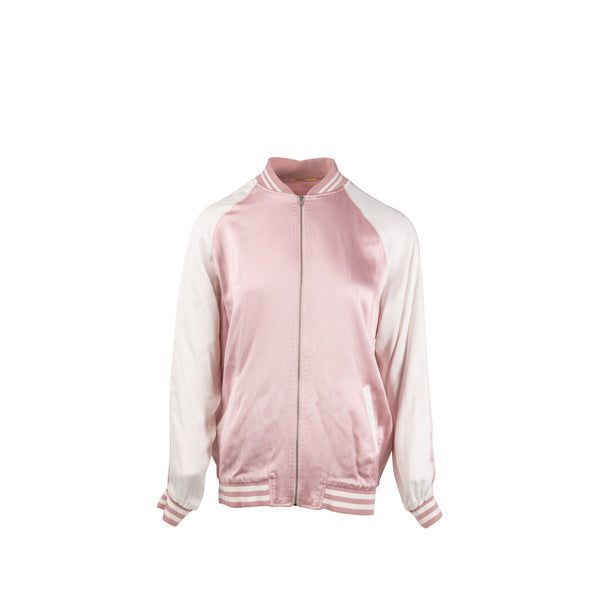 Saint Laurent Size 34 Satin Bomber Jacket Viscose Pink/White