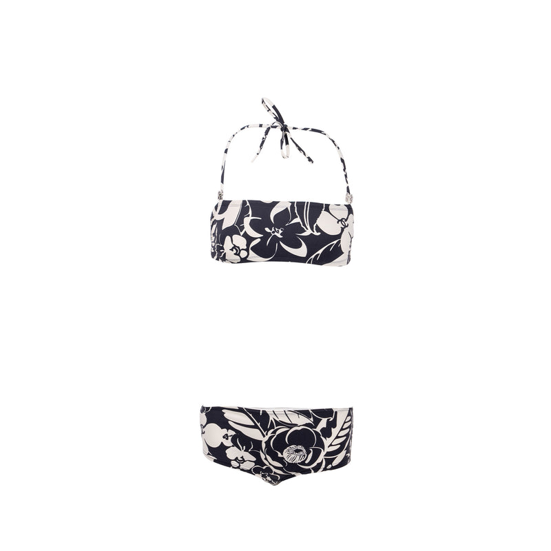 Chanel Size 36 21M Swimsuit Top and Bottom Polyamide/Elastane Navy/Ivory (Sell in a set)