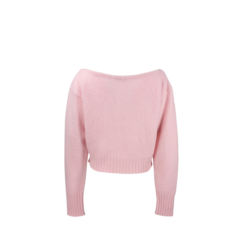 Balmain size 40 slash-neck long-sleeve jumper virgin wool / cashmere light pink