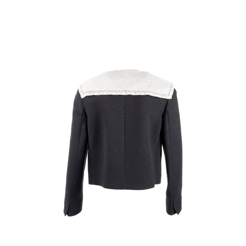 Miu Miu Size 40 Lace Buttoned Jacket Virgin Wool/Polyamide/Silk Black GHW