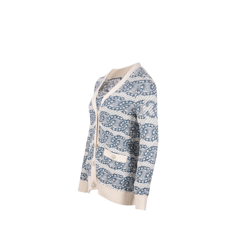 Chanel Size 34 Cardigan Cashmere/Cotton White/Blue