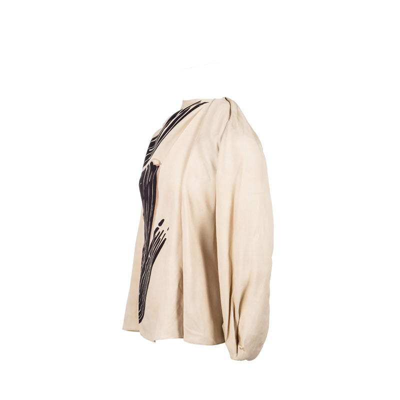 Fendi size 36 cady brush print shirt silk black/beige