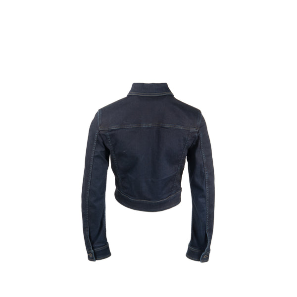 Valentino Size 38 V Logo Cropped Denim Jacket Dark Blue/Red