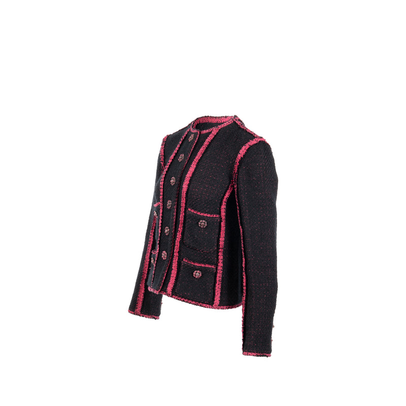 Chanel Size 34 22K Detailed CC Button Jacket Wool/Polyamide Black/Pink