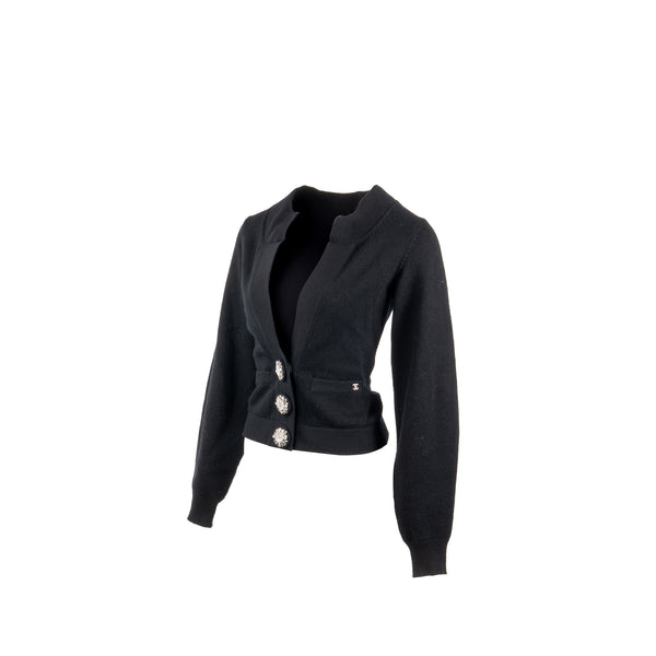 Chanel Size 34 Crystal Button Cardigan Cashmere Black