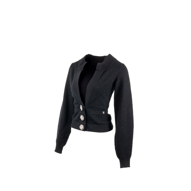 Chanel Size 34 Crystal Button Cardigan Cashmere Black