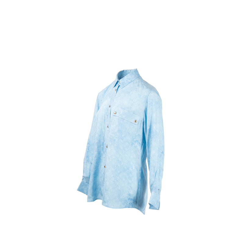 Louis Vuitton Size 34 Monogram Cloud Masculine Shirt Silk Bleu Oxford/Blue