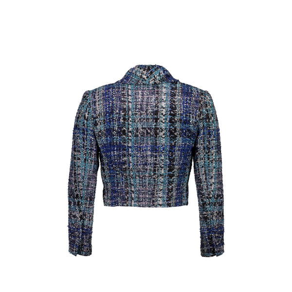 Chanel Size 36 Cropped Tweed Jacket Navy/Blue/Black/White