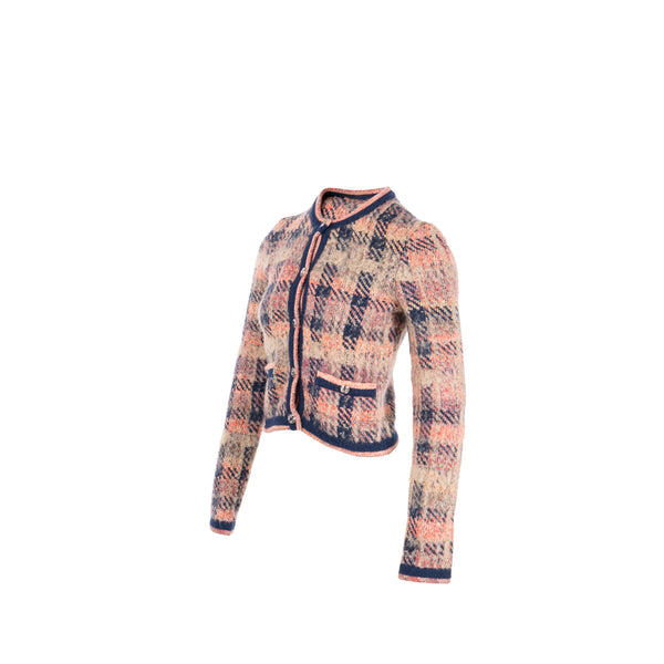 Chanel 22A size 34 coco neige cardigan shearling fur cashmere/wool pink/blue